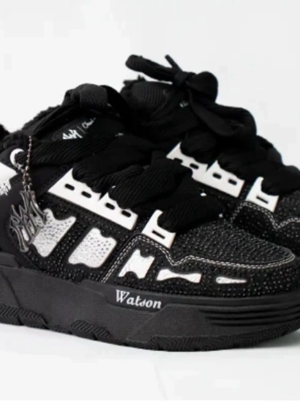 ⬛️💎👟💎⬛️ Watson Black/White Rhinestone Chunky Bones Sneakers